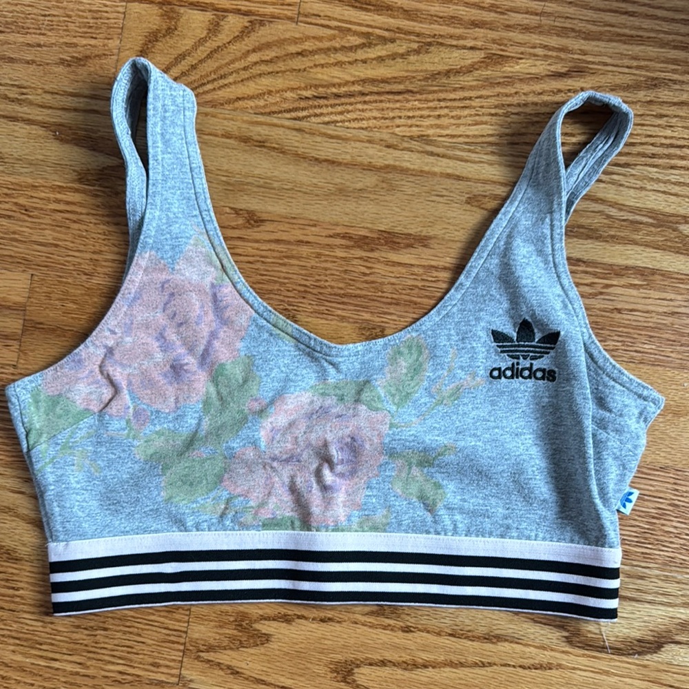 Adidas Gray Floral Print Sports Bra